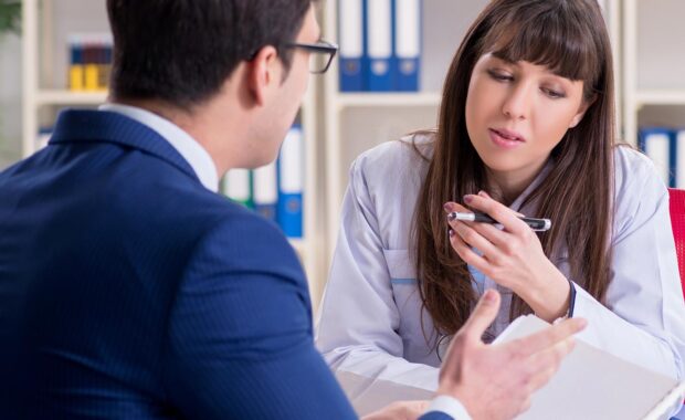 business man negotiating with doctor over contract