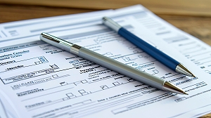 Government Contract printed on paper with one gray and one blue pens